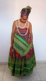 Conjunto Baianas Estampado Verde musgo/Vermelho