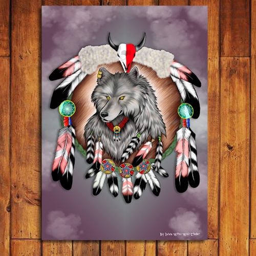 Quadro Mdf 40x30 Lobo B�falo Skull Ind�gena Xamanismo Xam� (1760)