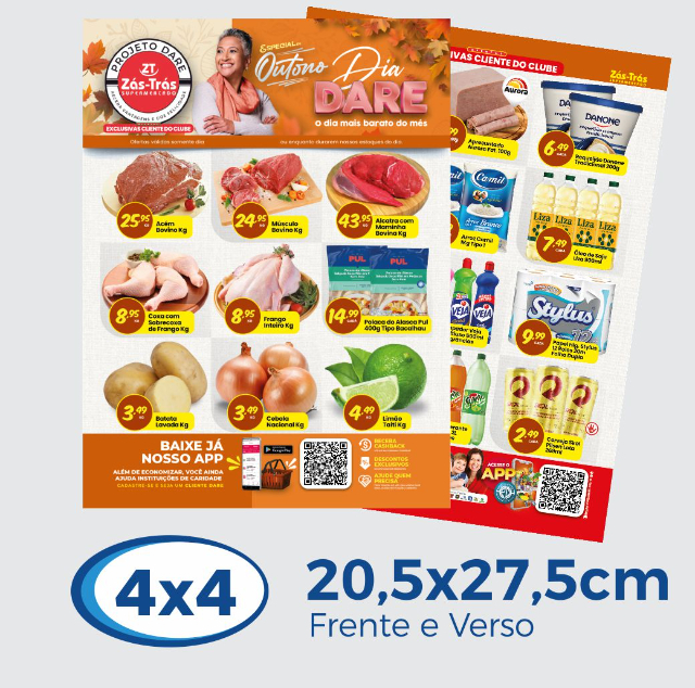 b) 10.000 Folhetos 20,5x27,5cm Papel Jornal 49g 4x4 cor - Frente e Verso