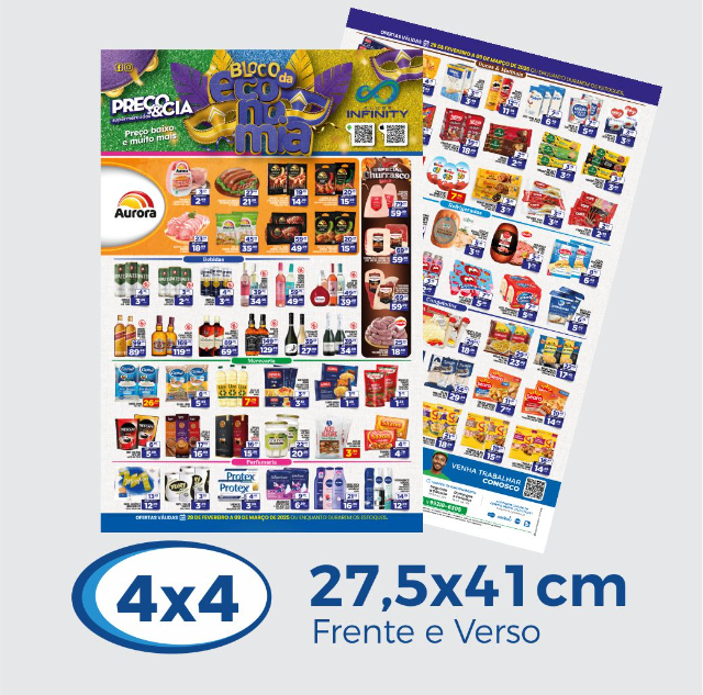 b) 10.000 Folhetos 27,5x41cm Papel Jornal 49g 4x4 cor - Frente e Verso