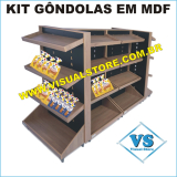 KIT GONDOLAS DE MDF 1 CENTRAl + 2 PONTAS 1,70 ALTURA COR AMADEIRADA