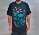 Camiseta Caveira Fone - Neon