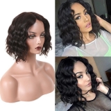 Linda Peruca 100% Cabelo Natural Bob Curto Preta Ondulada Part U Central