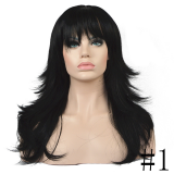 Peruca Wig Longa 55cm Repicada Franja Imita Couro Cabeludo Cor #1 PRETA Lara
