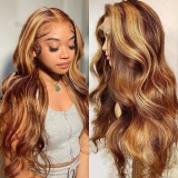 Front Lace 4x4 Cabelo Humano Ondulada Luzes Morena Iluminada 60cm