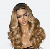 Front Lace 13x1 100% Cabelo Humano Ondulada Ombre Loiro Mel 55cm