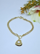 Pulseira dupla elos portugueses com pingente corao vazado - SJ6012