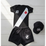 Bon� + Body + Short Infantil Para Beb� (Kit Tr�s Pe�as) Malha 100% Algod�o Gola Envelope Bot�es de Press�o Tamanhos P, M e G Vasco