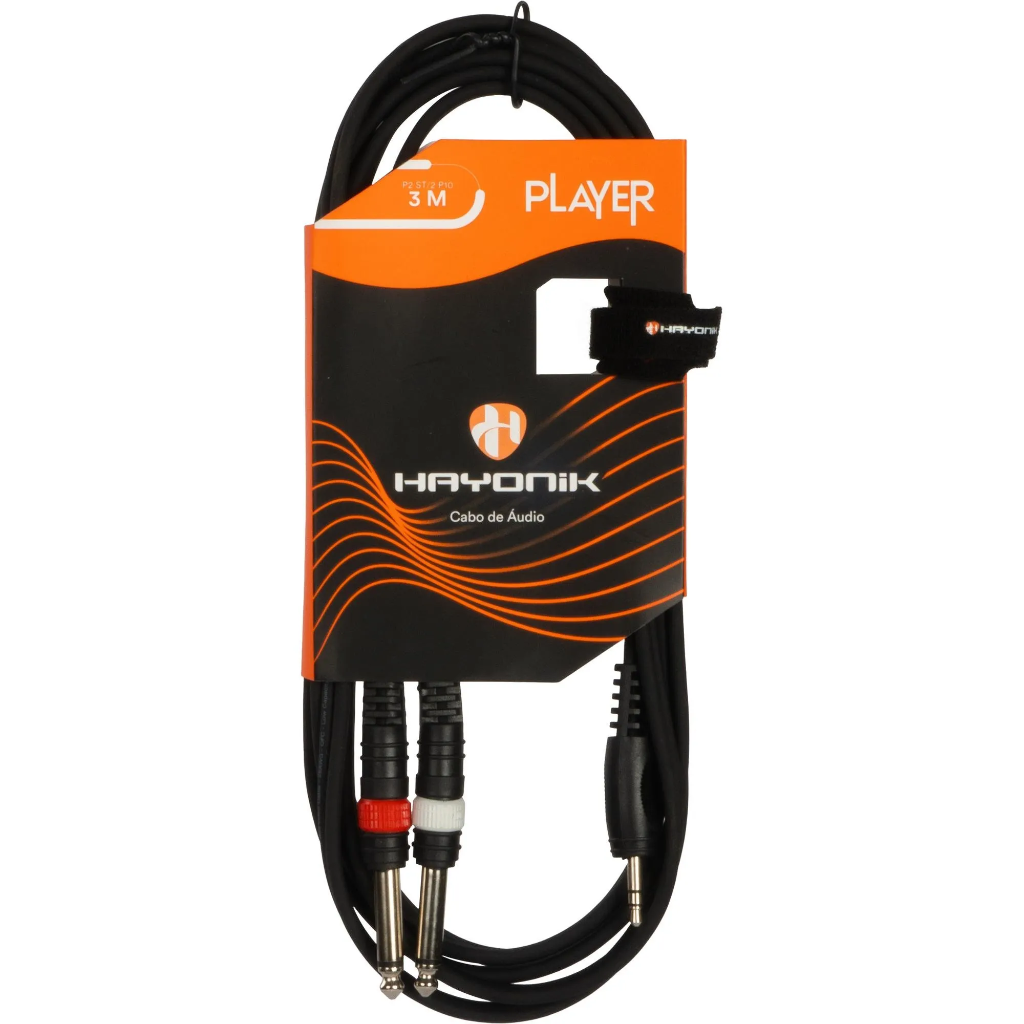 Cabo de udio Player P2 x 2 P10 3m Preto Hayonik