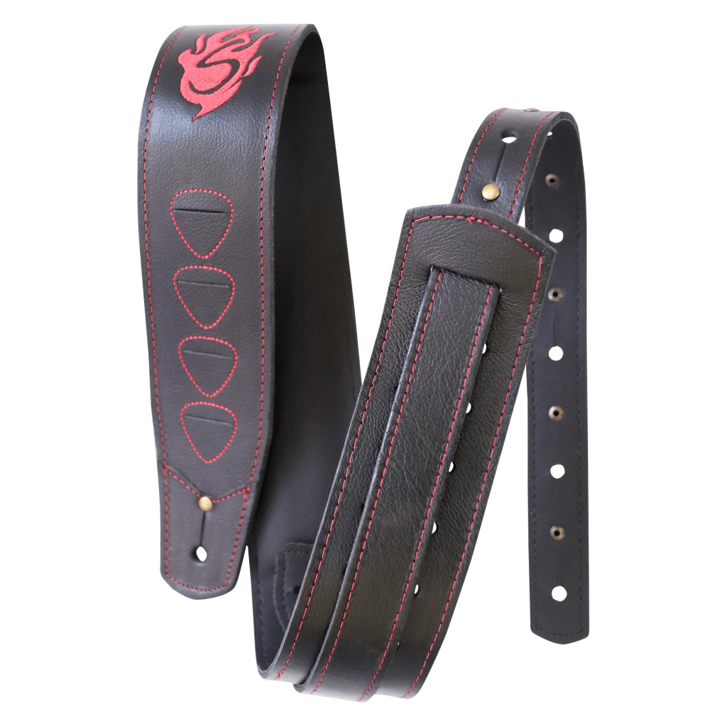 Correia Couro Ecolgico 7 cm Porta-Palhetas Para Instrumentos de Corda Luxo Bordada Preta Solez