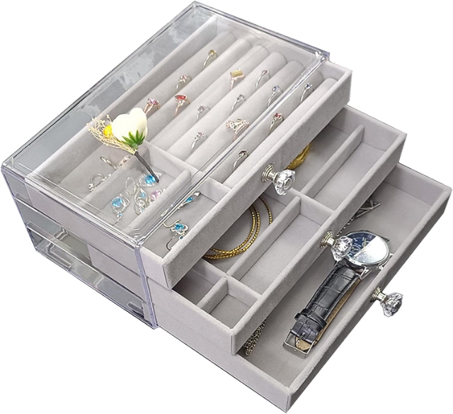 Porta joia gaveteiro 23x13x10 cinza (Y490-38-GY)