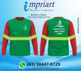 Camisetas e Uniformes para Construtora em Palmas - Tocantins (63) 98447-9129 cor verde bandeira e mangas vermelhas com faixa refletiva