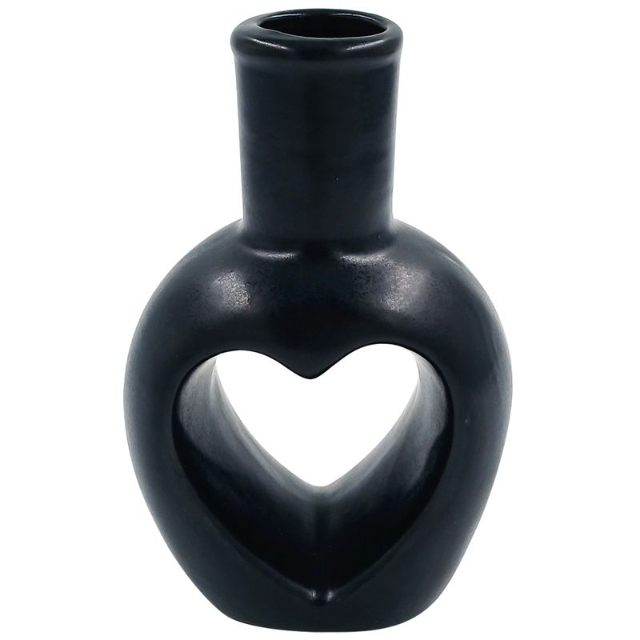  Vaso Cora��o Decorativo 11,5cm em Cer�mica Preto c�d 4700