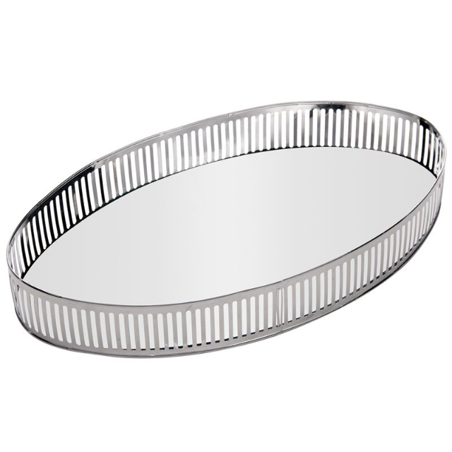  Bandeja Berlin Oval Espelhada 32x17cm em Metal Prata c�d 7822