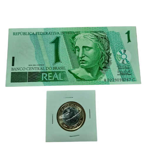 C254 1 Real Beija-Flor + Moeda 25 Anos do Real