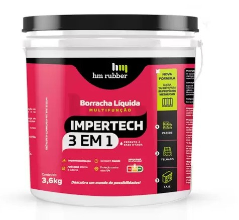 Borracha Liquida Impermeabilizante 3,6 kg -CINZA Impertech 3 em 1 HM Hubber - HM Rubber