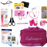 KIT DE ENFERMAGEM ROSA COM MEDIDOR DE GLICOSE 