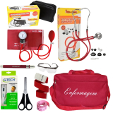 KIT DE ENFERMAGEM VERMELHO PREMIUM COM MEDIDOR DE PRES�O