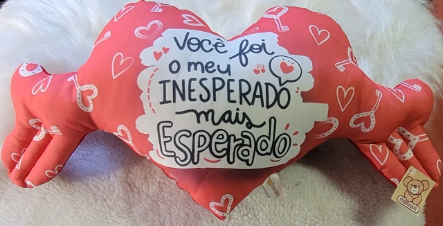 ALMOFADA CORA��O - M�DIA - Frase: Voc� foi o meu inesperado mais esperado