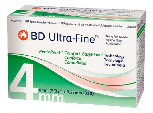 Agulha Para Caneta De Insulina Ultra Fine 4mm Com 100 Un. Bd