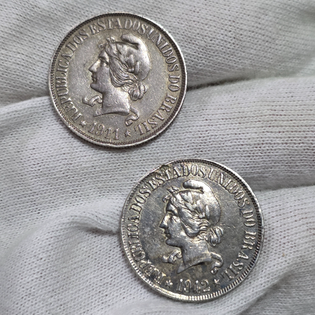 P684 e P685. Casal RARO de 500 Réis 1911 e 1912. Prata por R$4.800,00