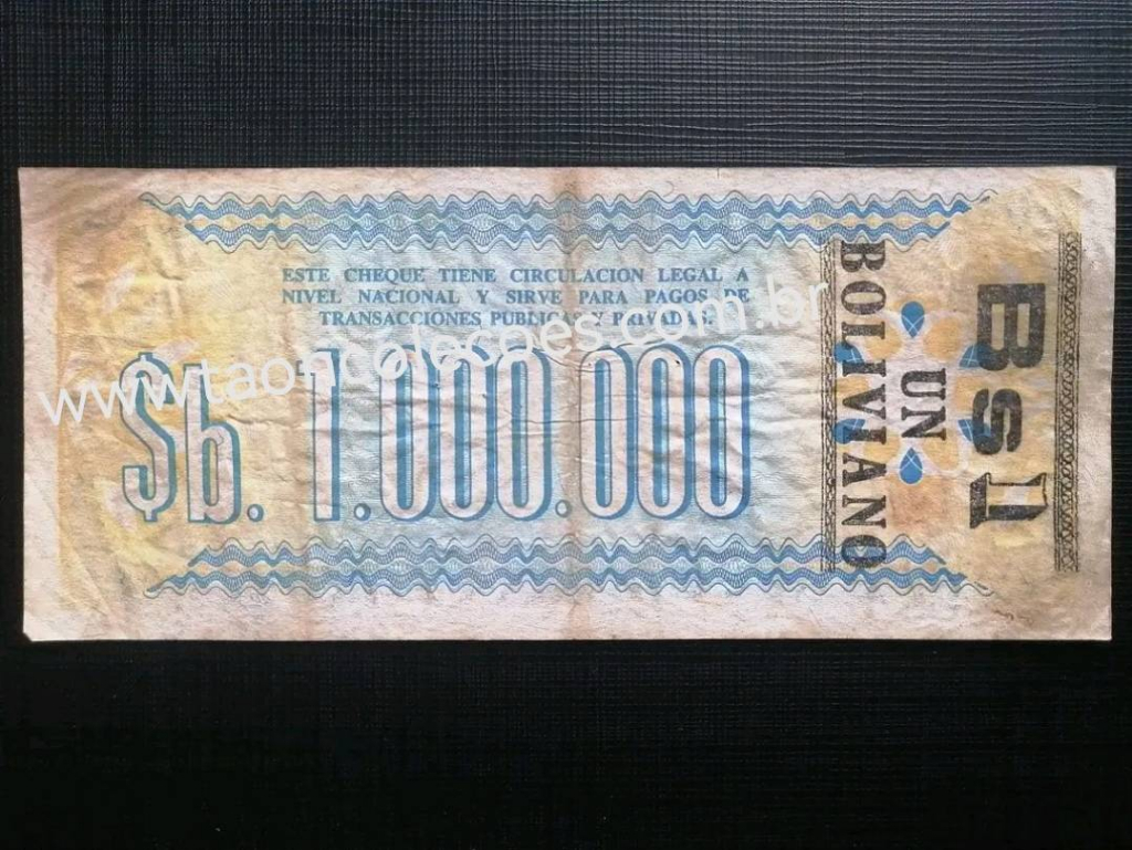 PICK-199 - BOLIVIA 1 BOLIVARES ON 1.000,000 PESOS BOLIVIANOS DE ND (1987) - MBC / N 11103551 (RARIDADE) 