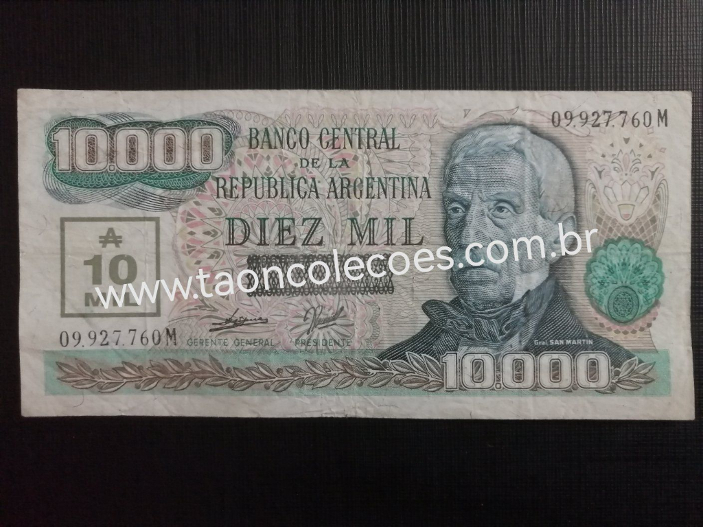 PICK-331 - ARGENTINA 10.000 AUSTRALES DE ND (1989) - MBC / N� 09927760M (VERSO SELO AZUL)