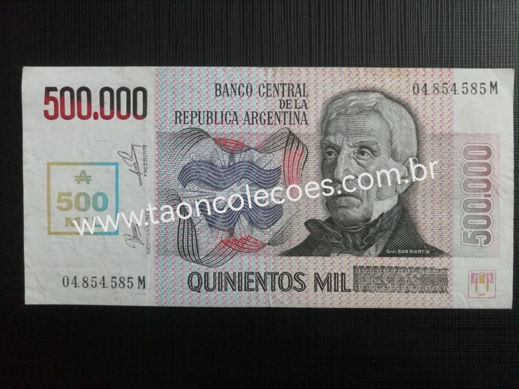 PICK-333 - ARGENTINA 500,000 AUSTRALES DE ND (1990) - MBC/SOB - N� 04854585M (VERSO SELO VERMELHO/LARANJA)
