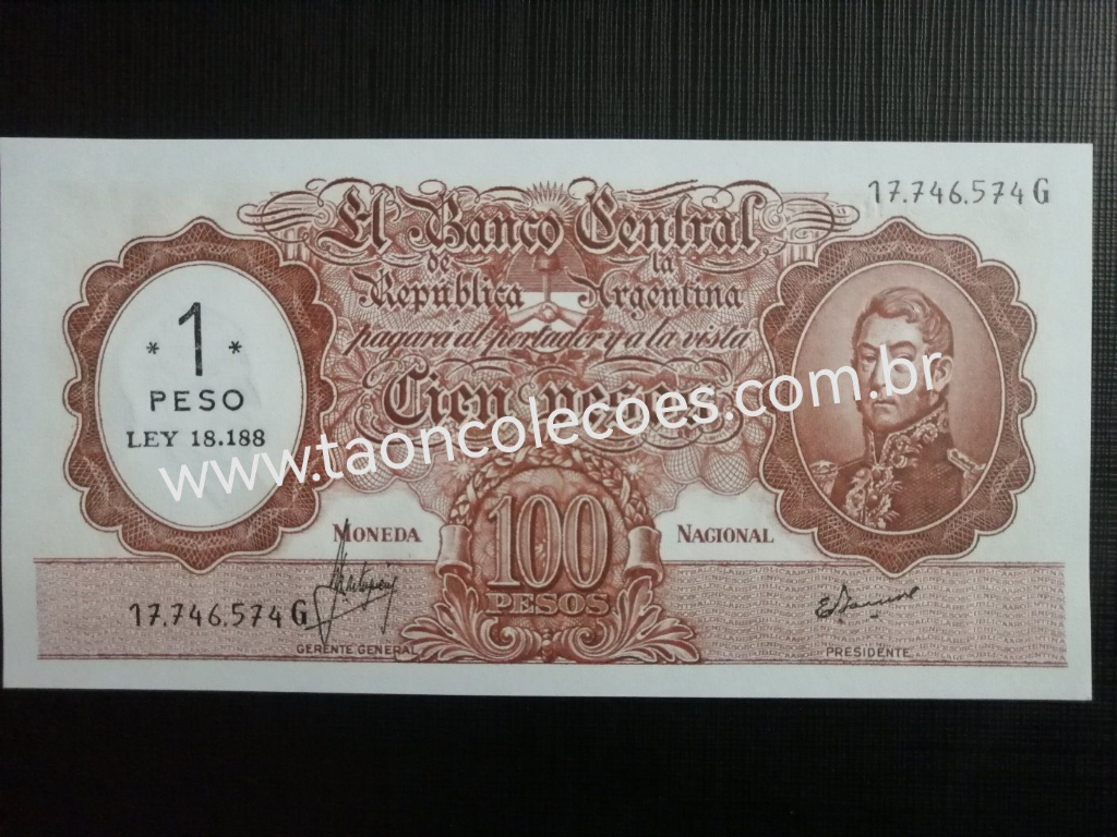 PICK-282 - ARGENTINA 1 PESO ON 100 PESOS DE ND (1969-71) - FE / N� 17746574G