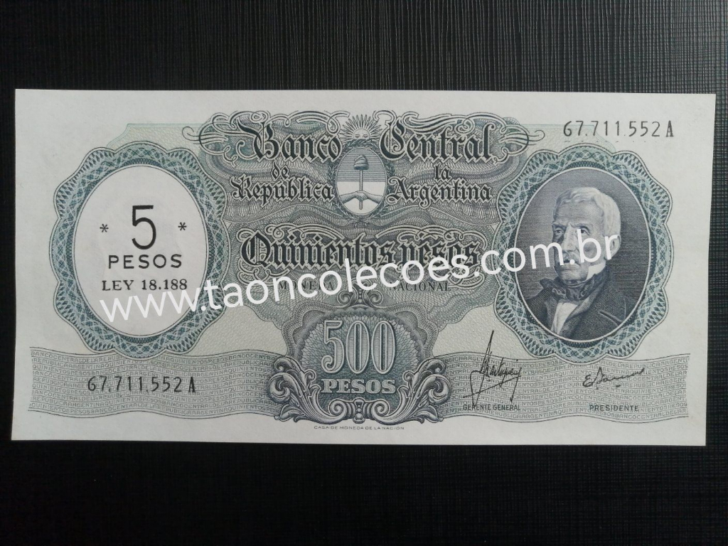 PICK-283 - ARGENTINA 5 PESOS ON 500 PESOS DE ND (1969-71) - FE / N� 67711552A