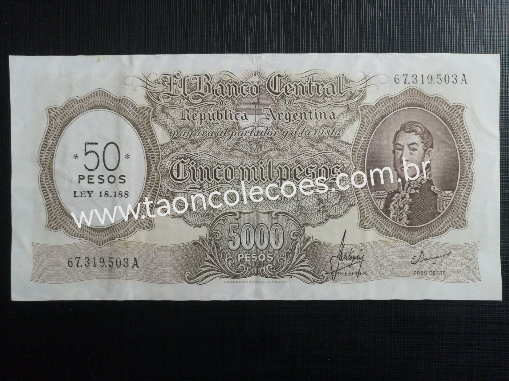 PICK-285 - ARGENTINA 50 PESOS ON 5.000 PESOS DE ND (1969-71) - MBC / N� 67319503A