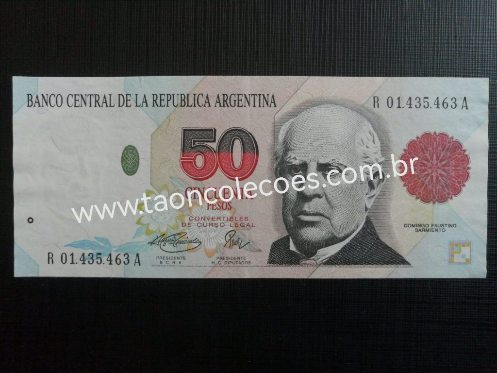 PICK-344b - ARGENTINA 50 PESOS DE ND (1993) - MBC/SOB - N� R01435463A (S�RIE A/REPOSI��O)