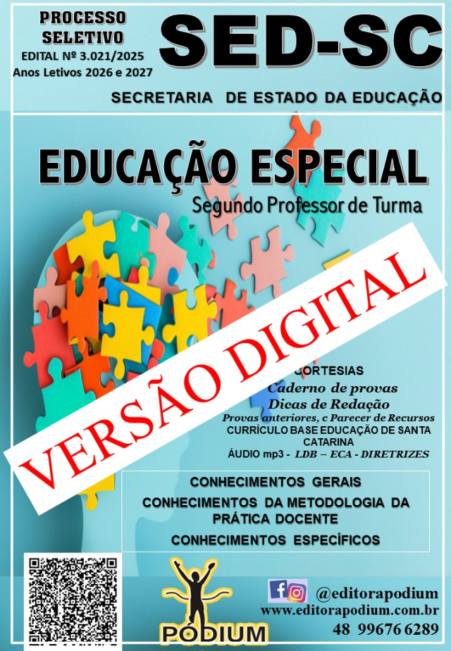 APOSTILA SED SC EDUCAO ESPECIAL SEGUNDO PROFESSOR  VERSO DIGITAL