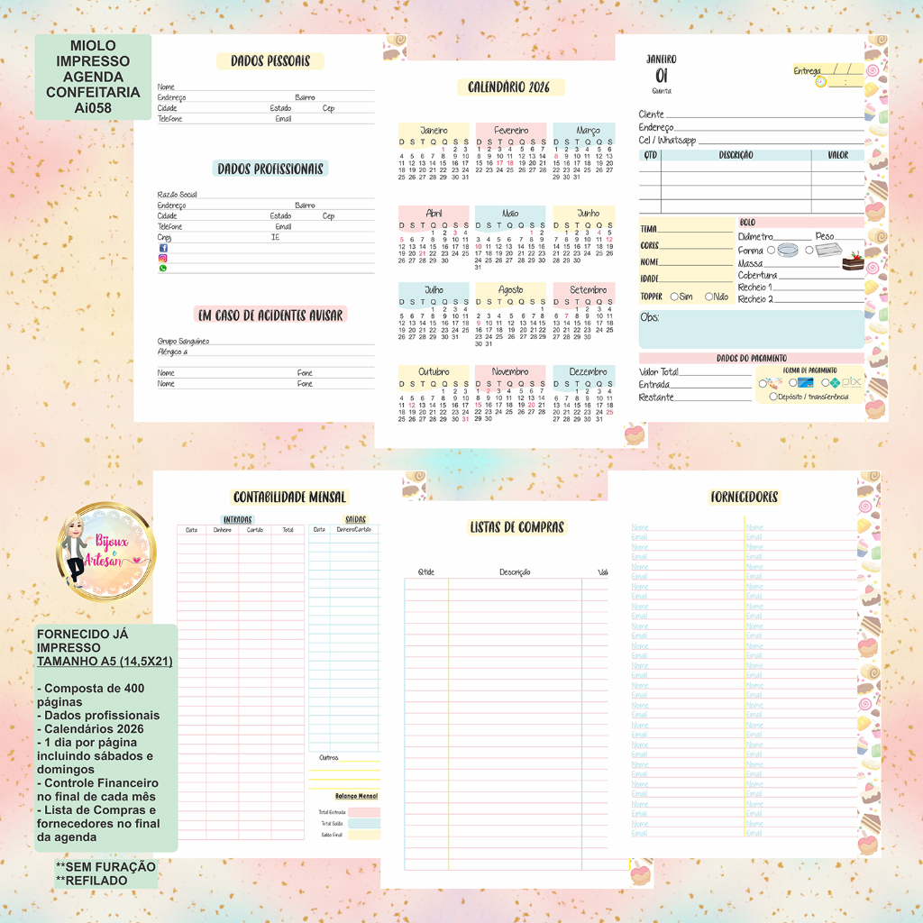 MIOLO IMPRESSO AGENDA CONFEITEIRA - AI058