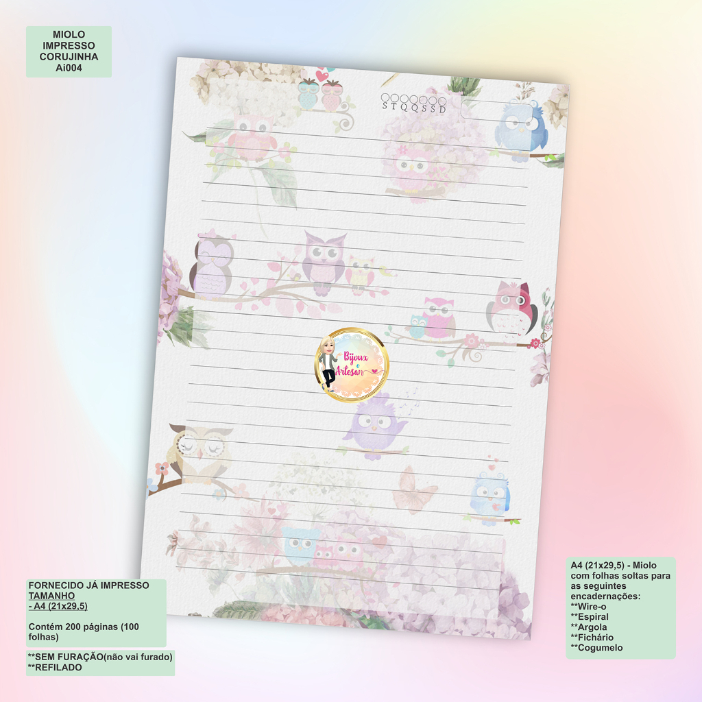 MIOLO IMPRESSO CORUJINHAS - AI004