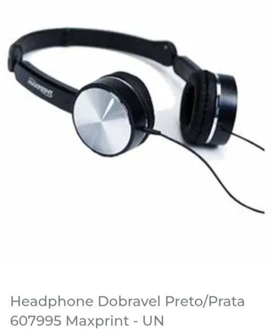 Headphone Dobravel Preto/Prata 607995 Maxprint - UN