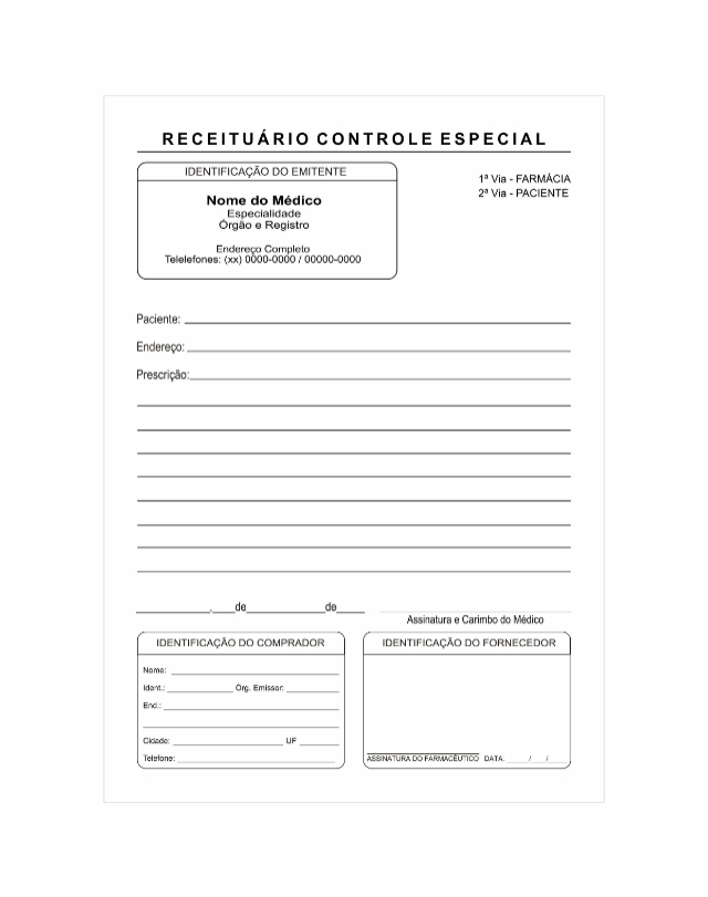 Receitu�rio Controle Especial 15x21cm 10 blocos de 100 vias