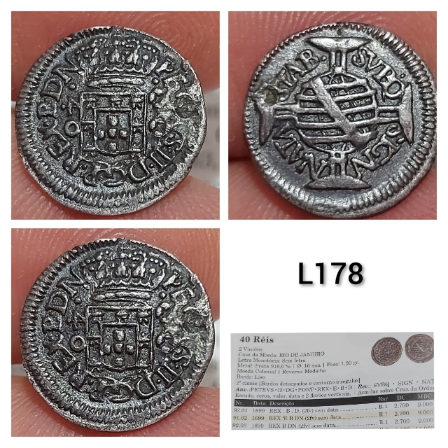 P130 Colonia 40 reis Prata sem data 1699 RARA pequeno restauro L178