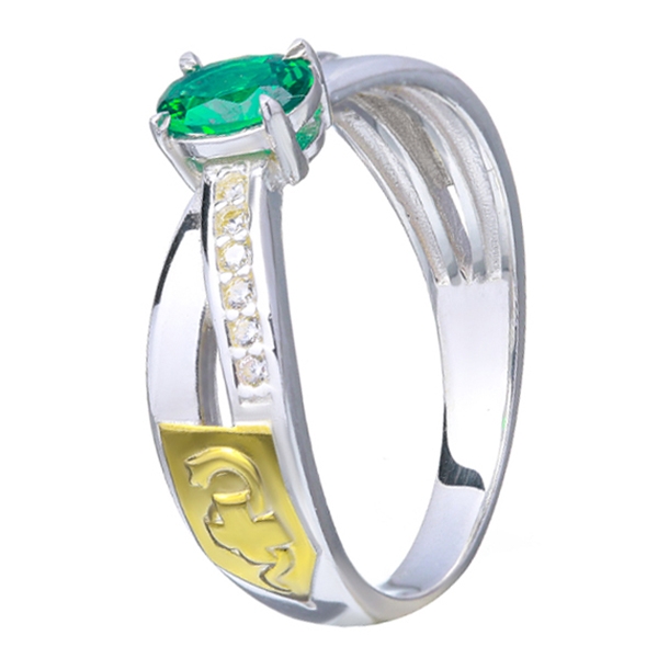 Anel de formatura feminino em prata com zirconias e 2 apliques de ouro 18 K - Todos os cursos - P130F