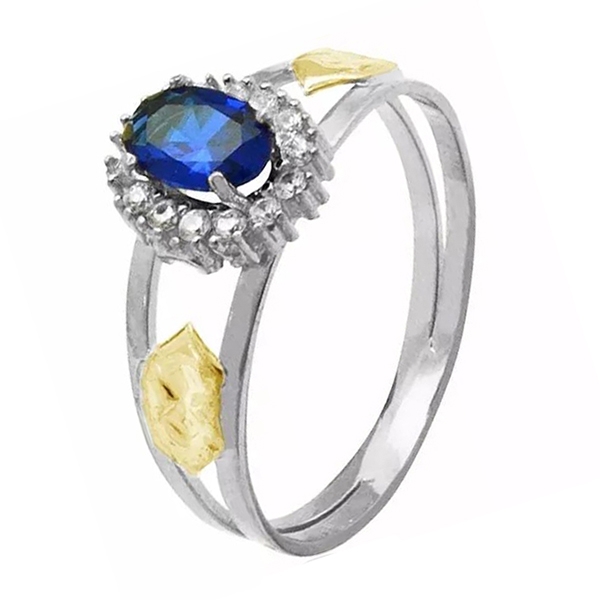 Anel de formatura feminino em prata com zirconias e 2 apliques de ouro 18 K - Todos os cursos - P133F