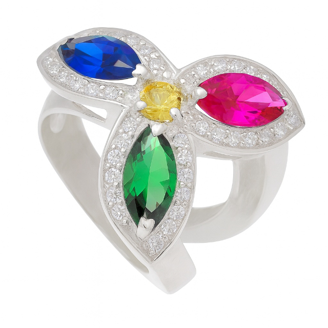 Anel de prata com zirconias - P050