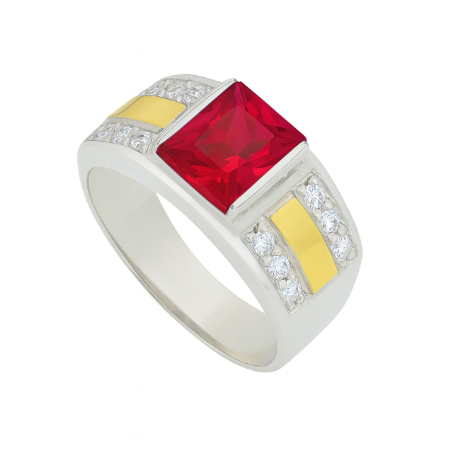 Anel masculino com zirconias e dois apliques de ouro - P021RUB