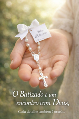 Lembrancinhas Mini Ter�os Brancos para Batizado com Lacinho e Tag Personalizada