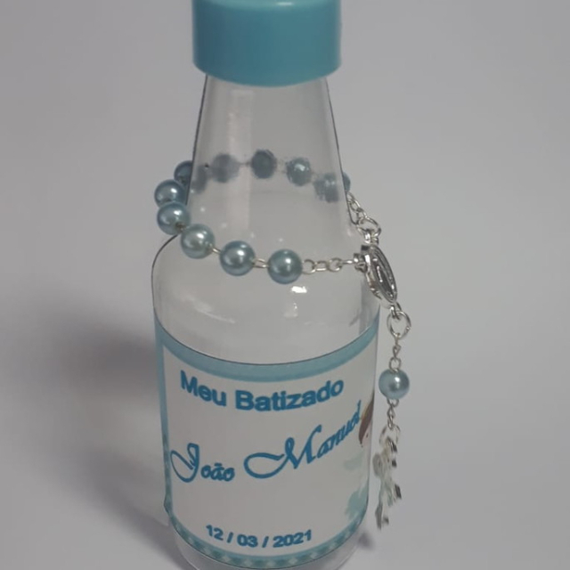 Lembrana de Batizado de Menino - Garrafinha p/ gua Benta com Rtulo Personalizado e Mini Tero