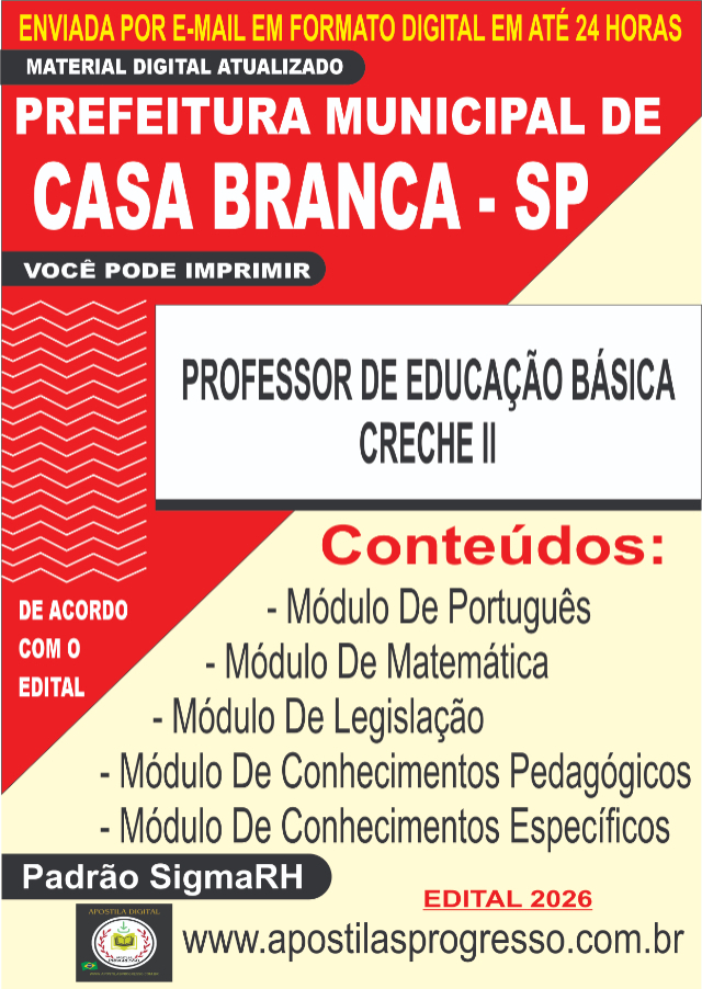 Apostila Da Prefeitura De Casa Branca Professor De Educa��o B�sica - Creche II 