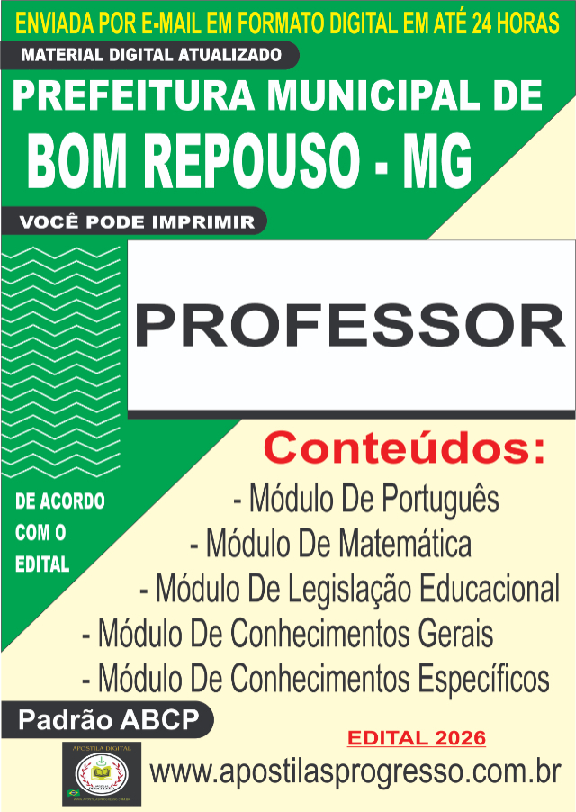 Apostila Da Prefeitura De Bom Repouso Professor 