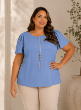 BLUSA FEMININA EM VISCOLINHO AZUL SERENITY  TAM  54
