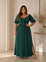 VESTIDO LONGO VERDE BANDEIRA COM AMARRA��O NO BUSTO TAM 50/52