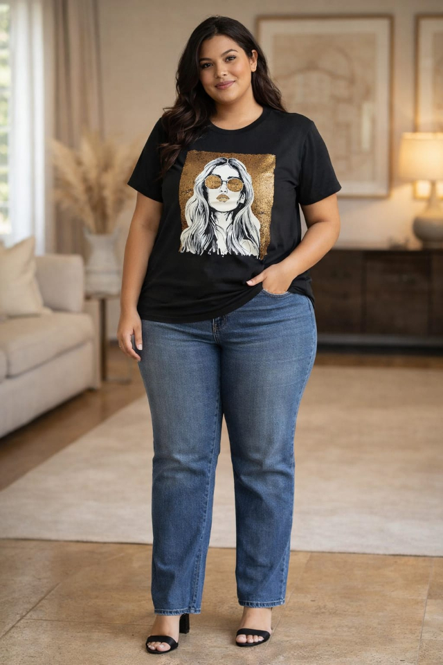  BLUSA  T-SHIRT  ROSTO FEMININO BLACK   TAM 46/48