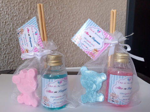 Aromatizador de ambiente + sabonete ursinho - lembrancinha ch de revelao